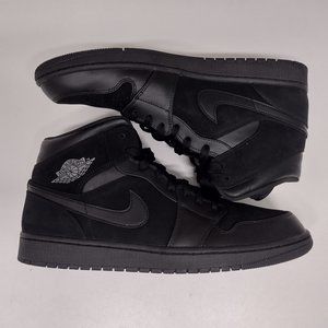 Size 13 Nike Air Jordan Retro 1 Mid Triple Black Blackout Shoes Suede EXCELLENT